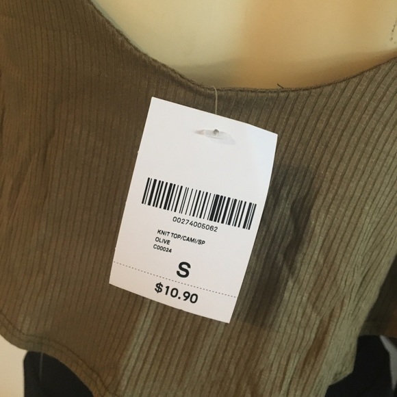 Olive green ribbed cropped camisole tank top. Self tie - Picture 7 of 7